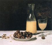 Albert Anker still life with wine and chestnuts oil on canvas